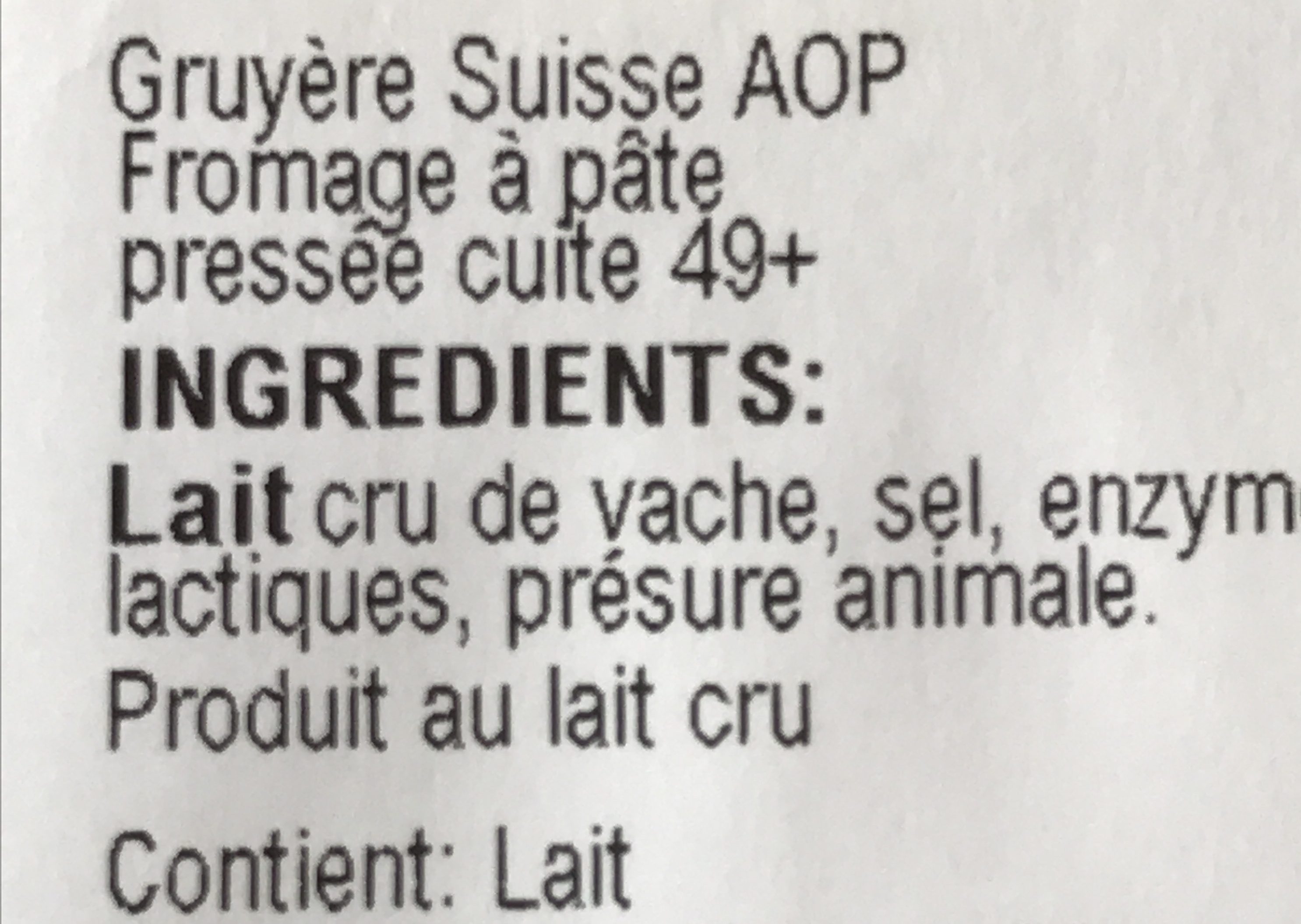 Gruyère suisse - Ingrediënten - fr