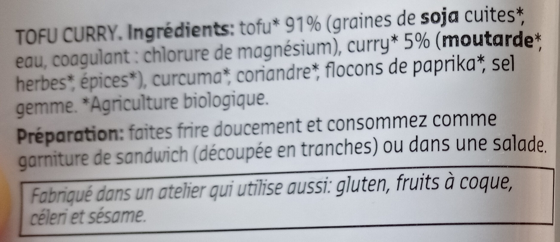 Tofu Curry - Ingredients - fr
