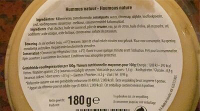 houmous nature - Tableau nutritionnel