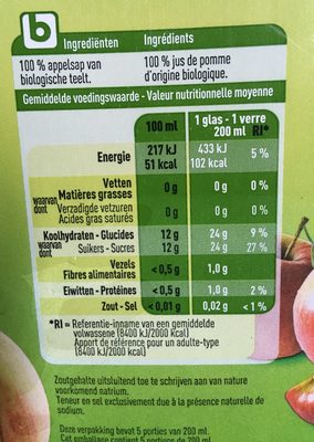 Boni Bio jus de pomme - Información nutricional - fr