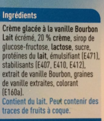 Crème Glacée Vanille - Ingrédients