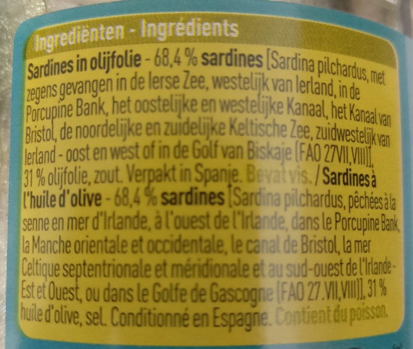 Sardines à l'huile d'olive - Ingrédients