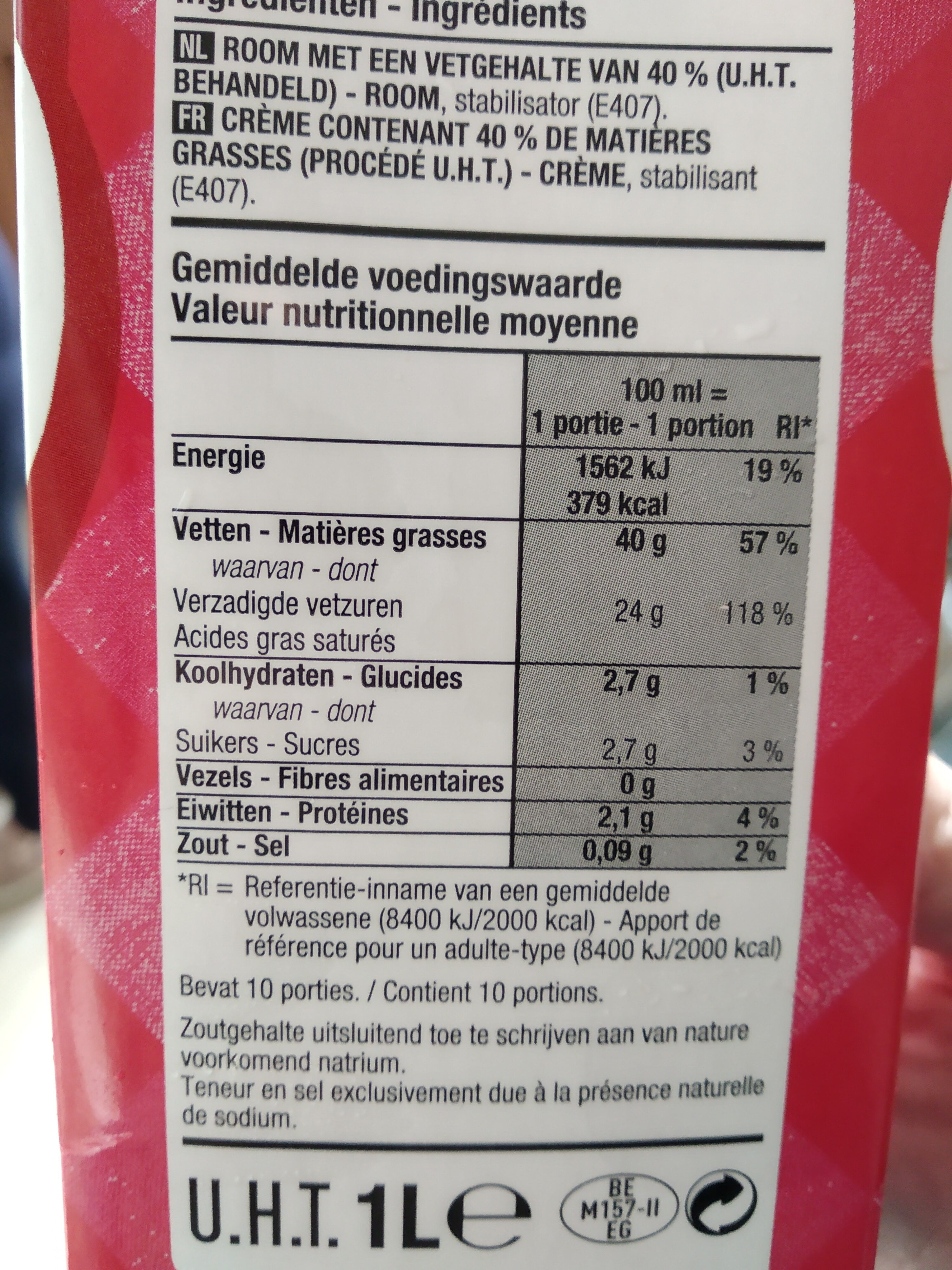 crème fouetter 40% - Ingredients - fr