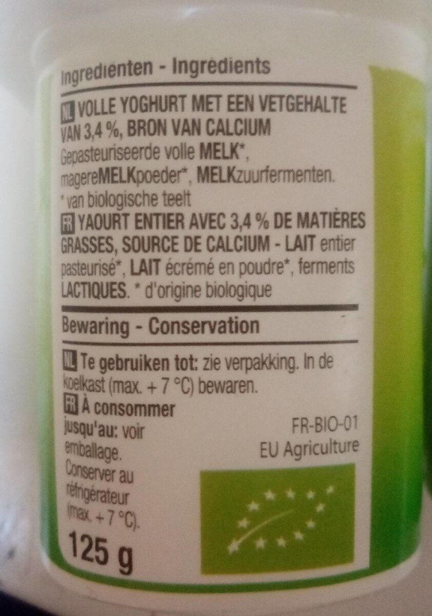 Bio yaourt - Tableau nutritionnel