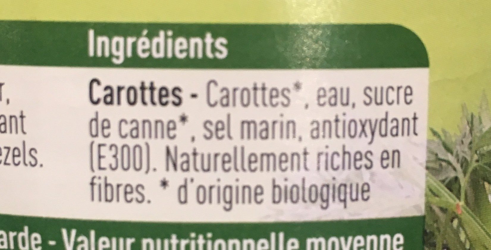 Carottes cuites bio - Ingrediënten - fr