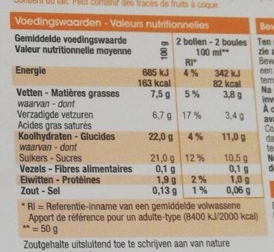 IJs - Glace goût vanille - Voedingswaarden - fr