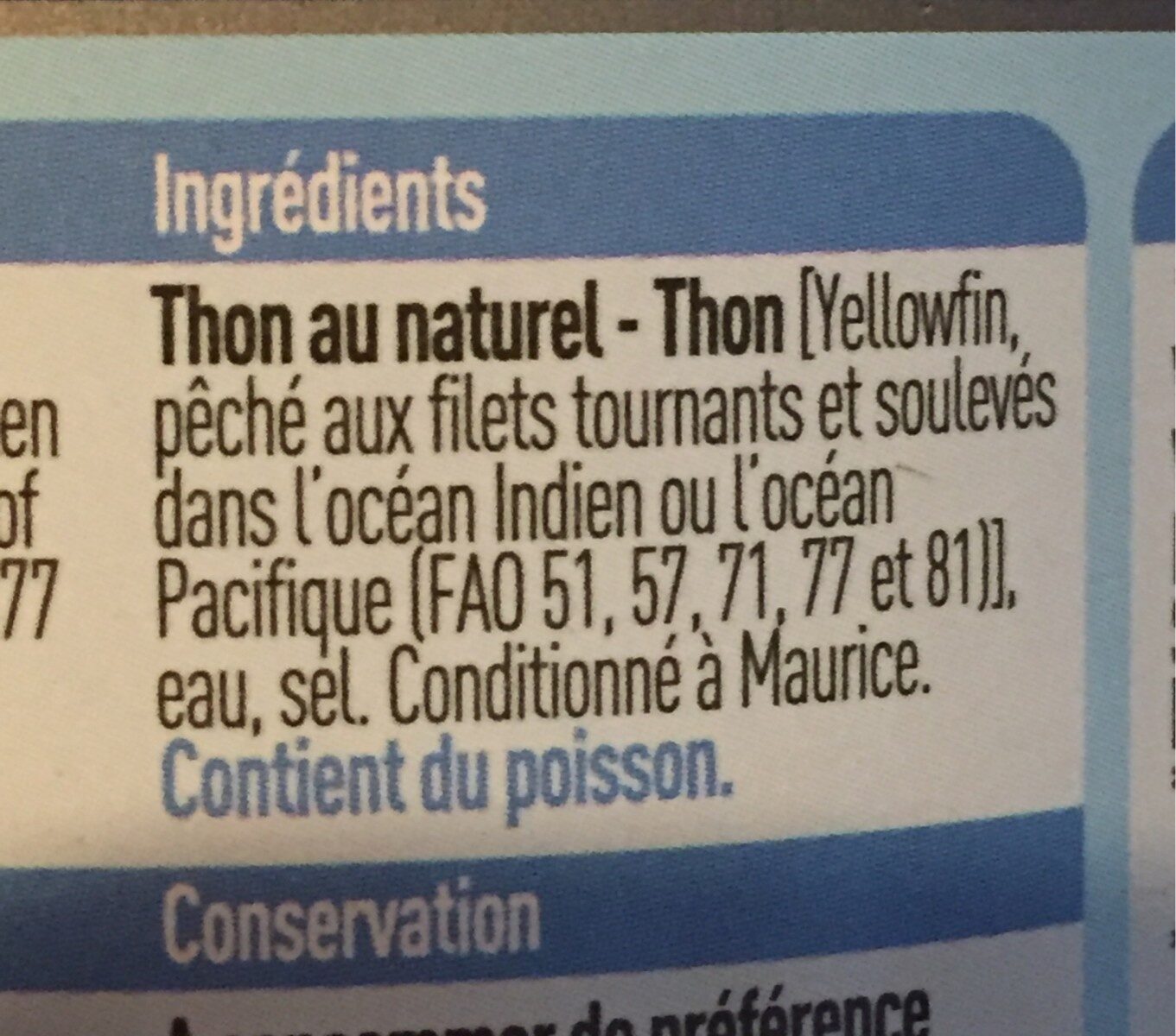 Thon au naturel - Ingrediënten - fr