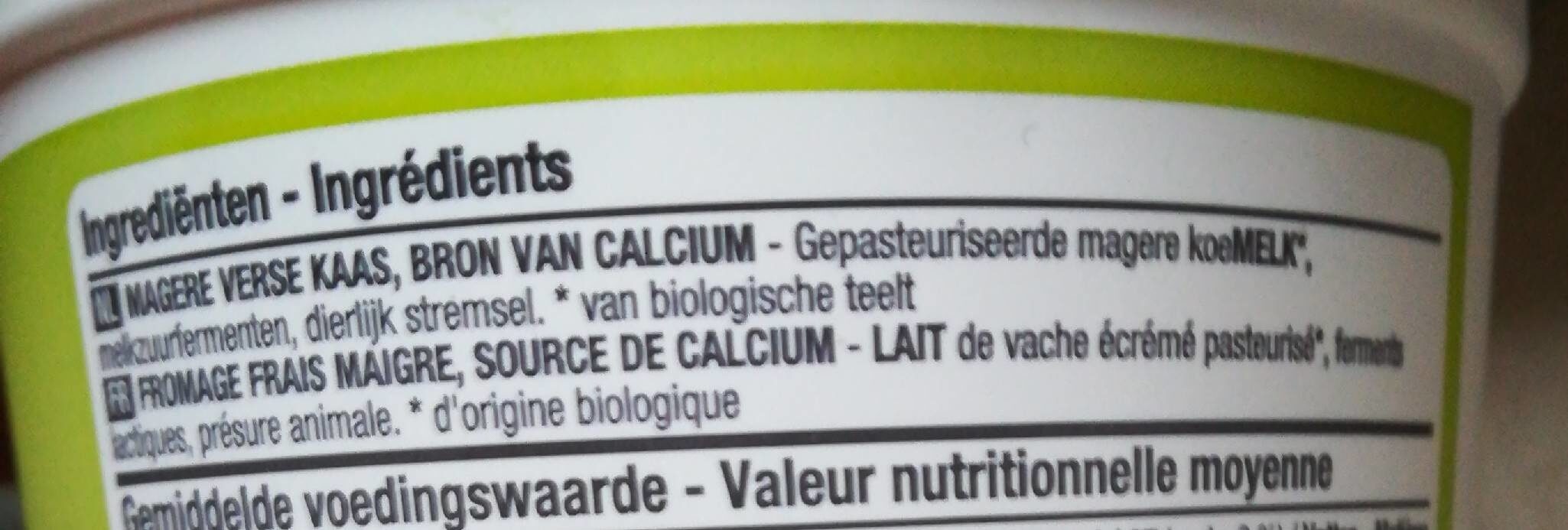 Fromage frais bio colruyt - Ingrédients
