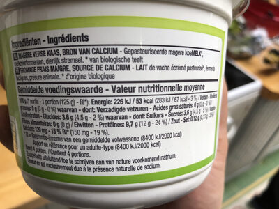 Fromage frais bio colruyt - Tableau nutritionnel