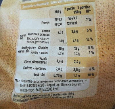 Purée de pommes de terre - Voedingswaarden - fr