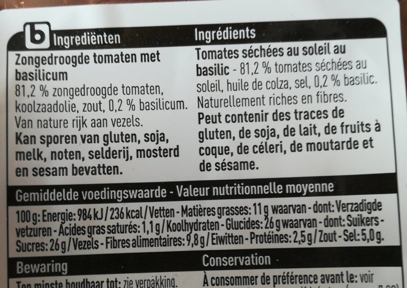 Tomates séchées au soleil - Voedingswaarden - fr