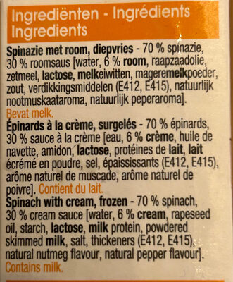 Épinards à la crème - Ingrediënten - fr