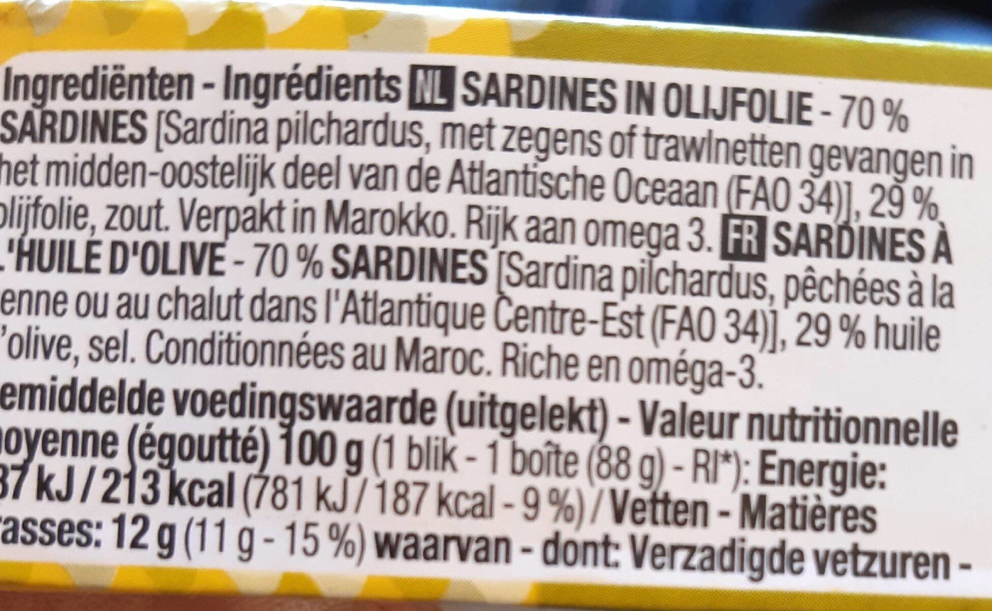 Sardines à l'huile d'olive - Tableau nutritionnel