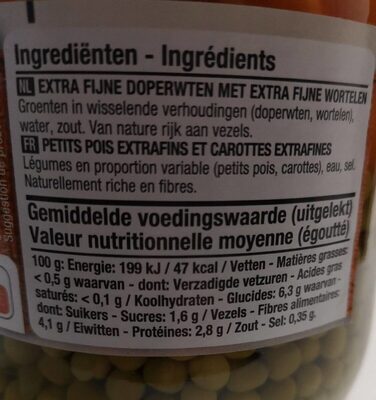 Petits pois et carottes extrafins - Voedingswaarden - fr