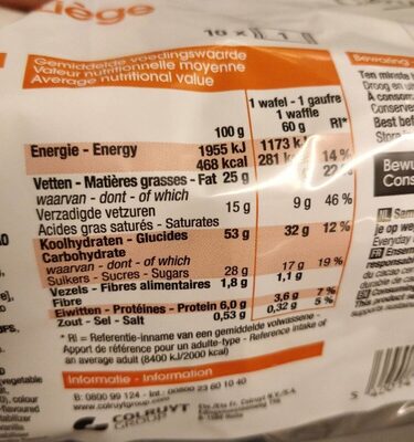 EVERYDAY gaufres Liège chocolat - Nutrition facts - fr