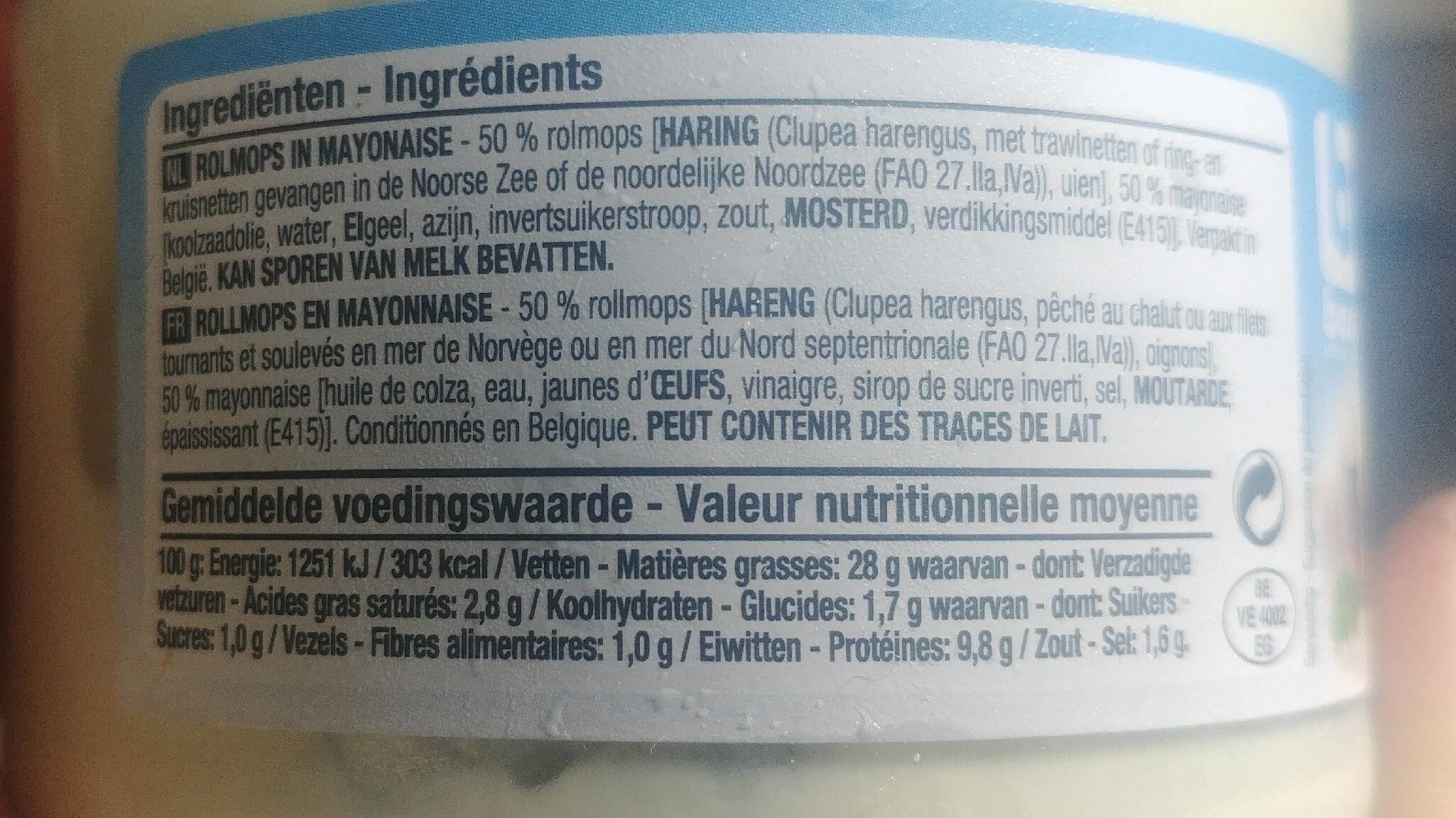 Rolmops en mayonnaise - Voedingswaarden - fr