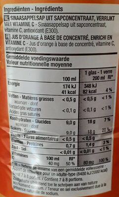 sinaasappelsap - Tableau nutritionnel