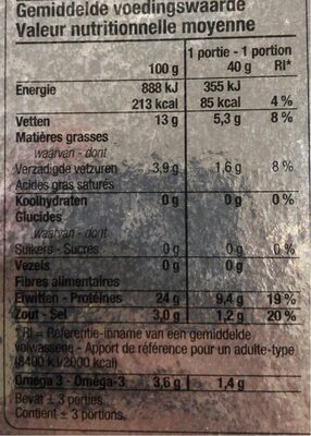 Saumon Atlantique fumé - Nutrition facts - fr