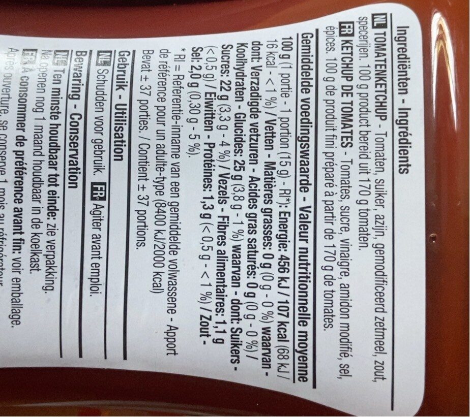 Tomato ketchup - Tableau nutritionnel