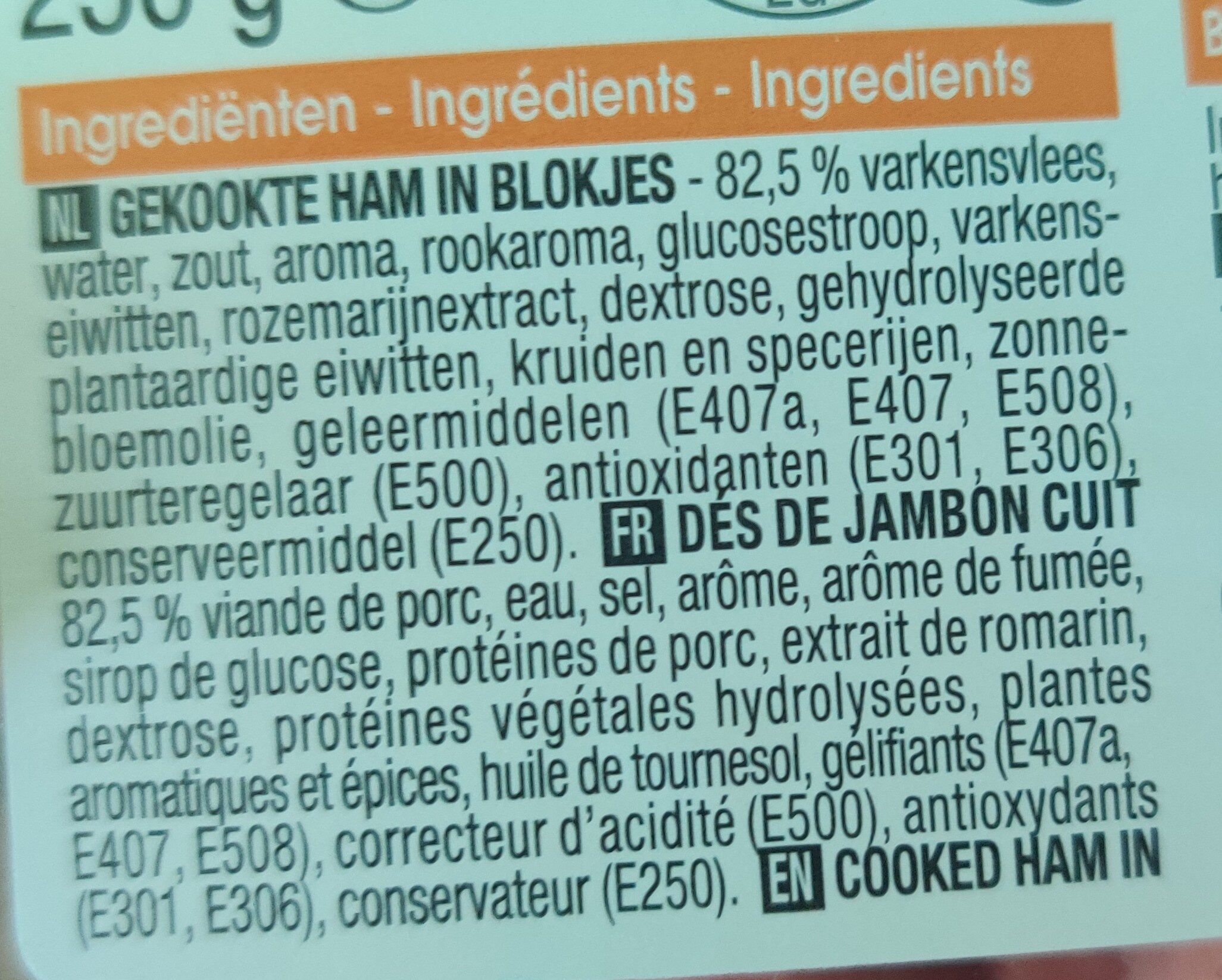 Hamblokjes -dés de jambon - Ingredients - fr