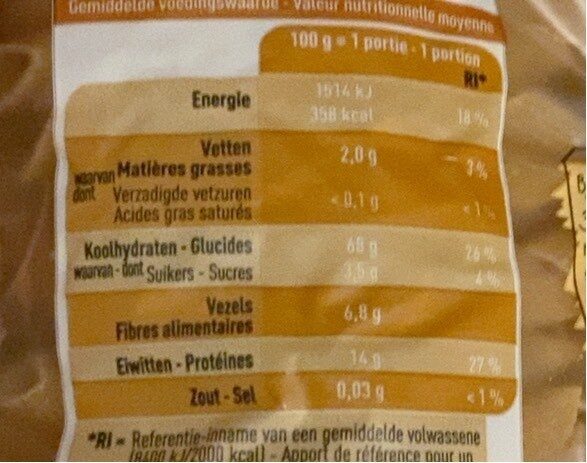 Penne rigate volkoren - Nutrition facts - fr