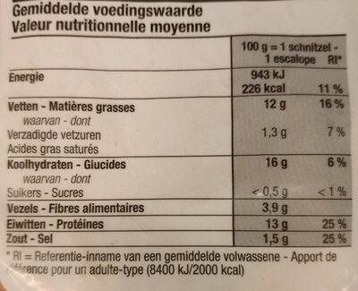 Schnitzels escalopes veggie - Nutrition facts - fr