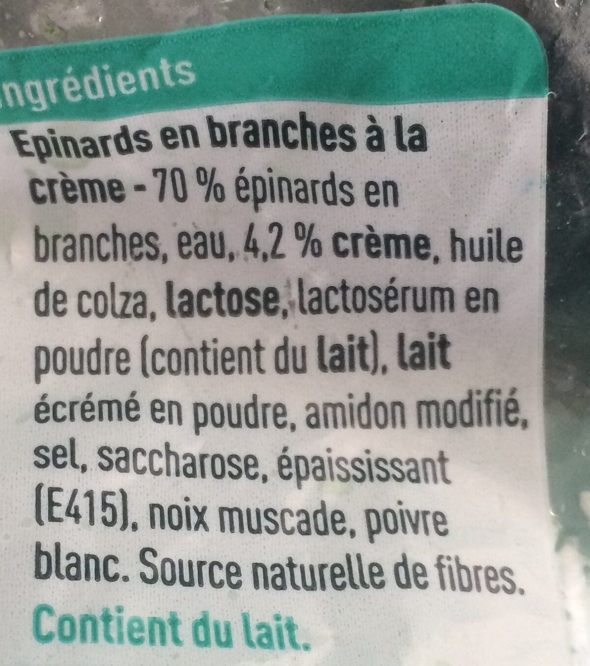 Epinards en branche a la creme - Ingrediënten - fr