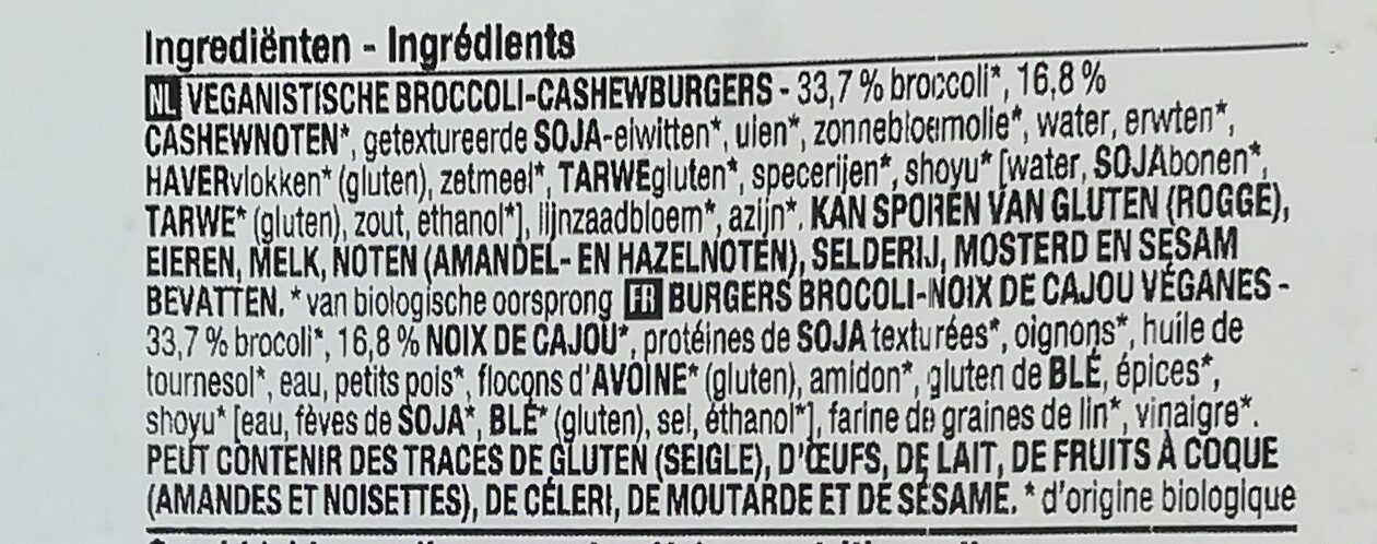 Burgers Brocoli-noix de cajou - Ingredienser - fr