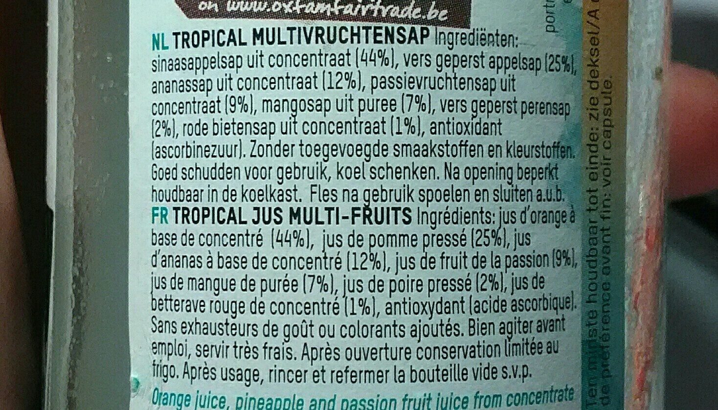 Fair trade - Tropical jus - Ingredients - fr