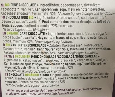 Original dark chocolate 72% Cocoa - Ingredients - fr