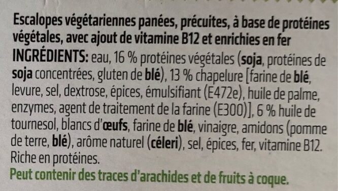 Ecalope végétarienne - Ingrédients