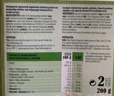 Ecalope végétarienne - Tableau nutritionnel