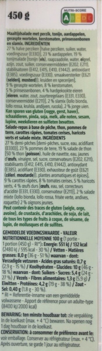 Salade pêche au thon - Voedingswaarden - fr