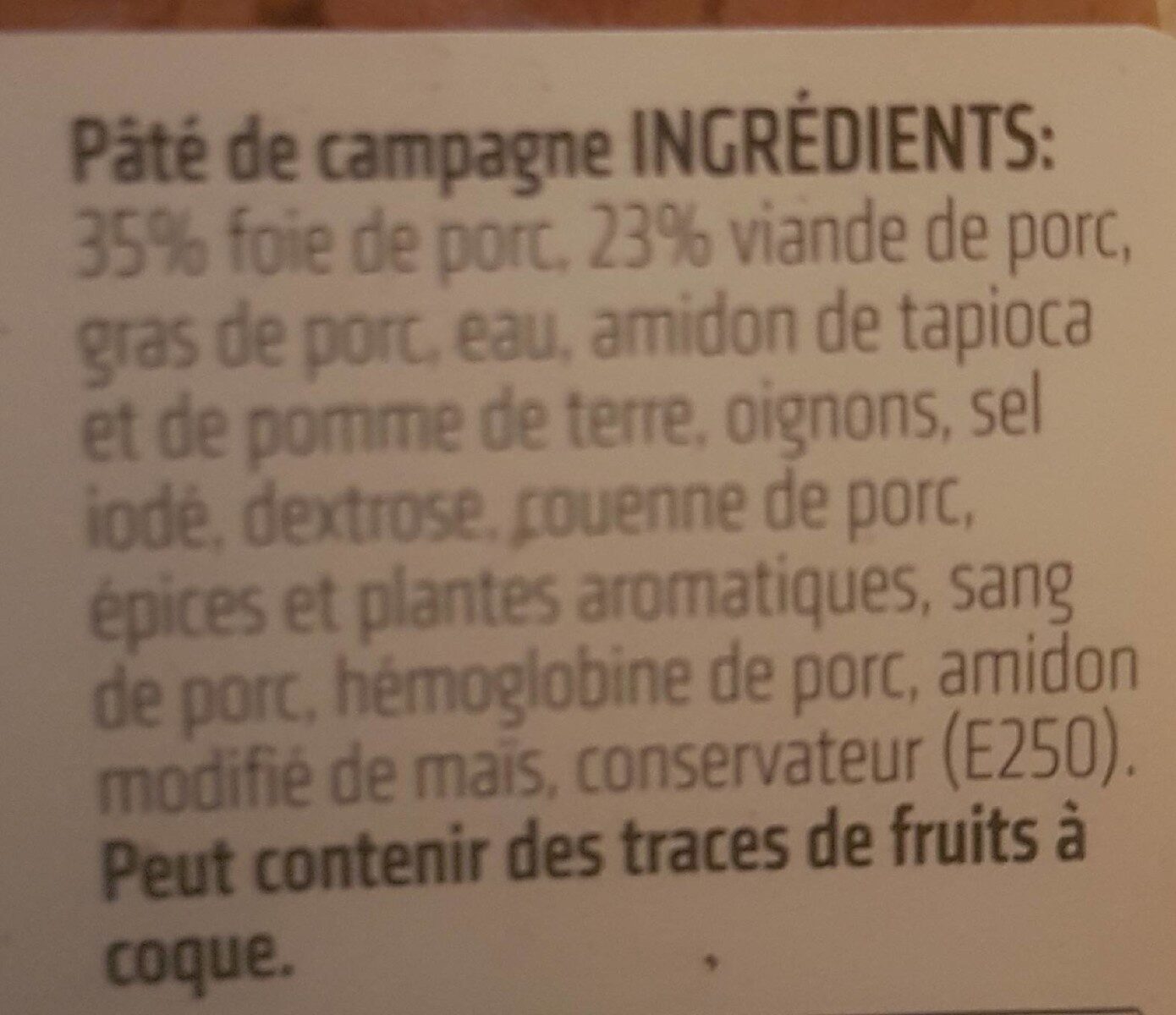 Pâté de campagne - Ingrediënten - fr
