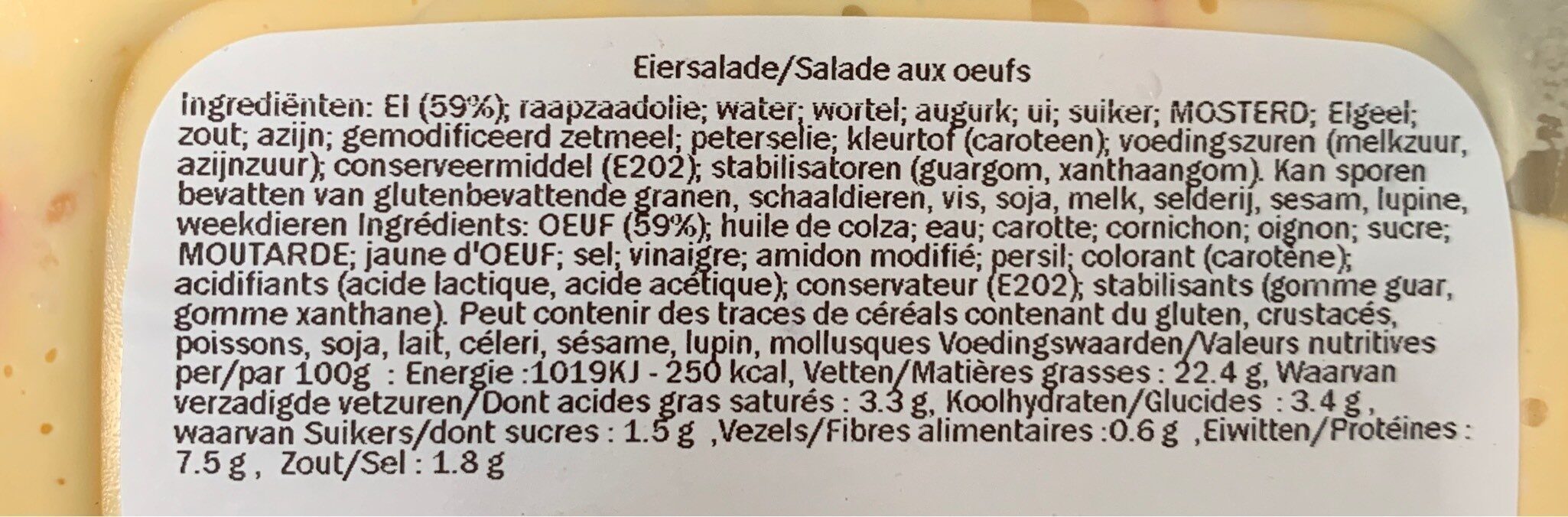 Salade aux oeufs - Tableau nutritionnel