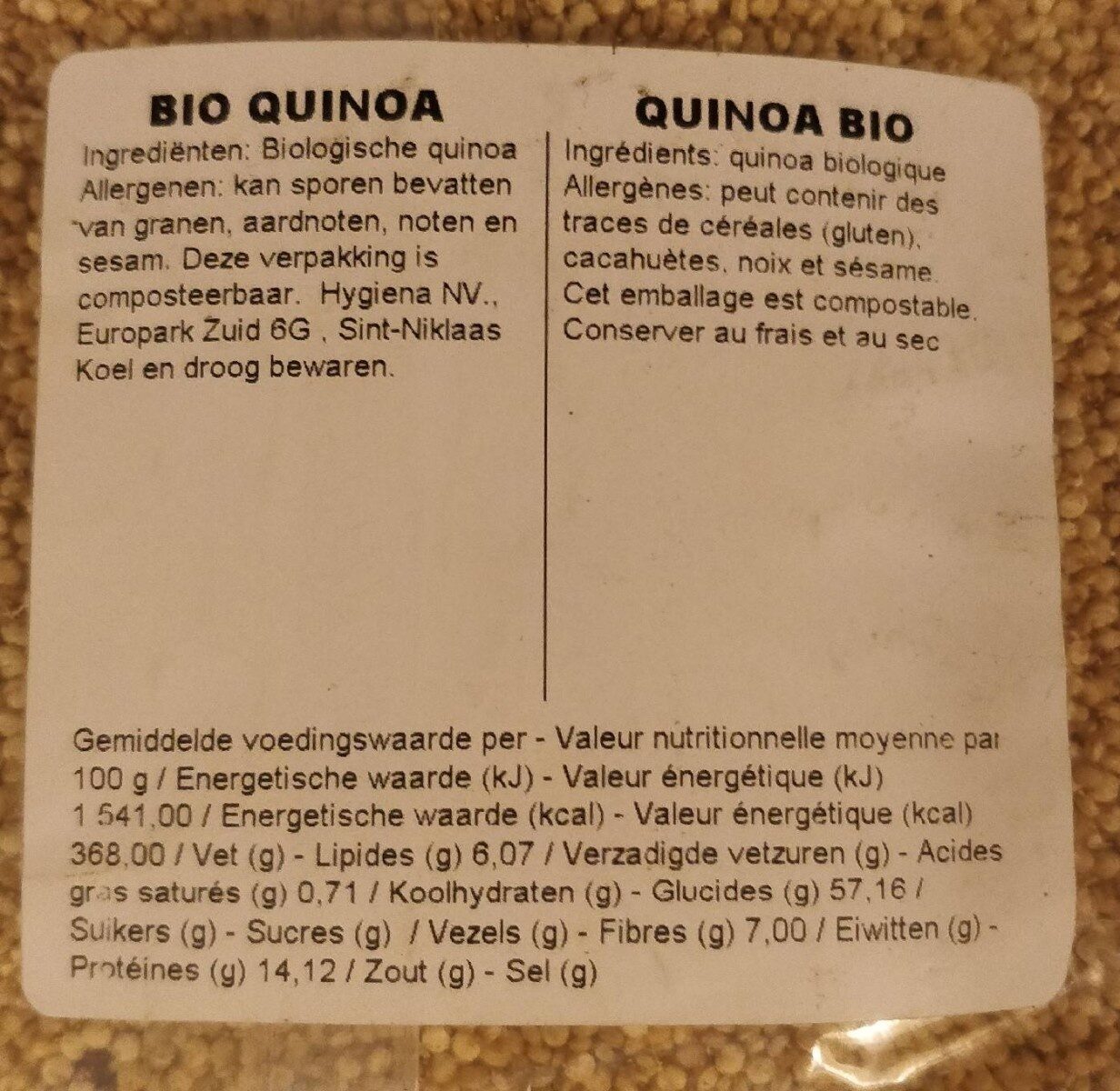 Quinoa bio - Voedingswaarden - fr