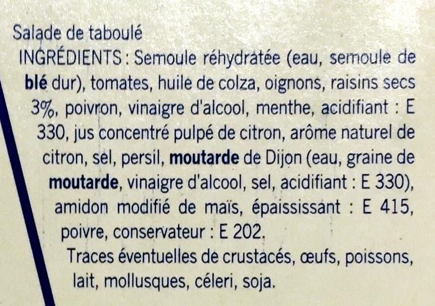 Taboulé oriental - Ingredienser - fr