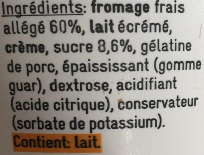 Fromage frais fouetté sucré - Ingrediënten - fr