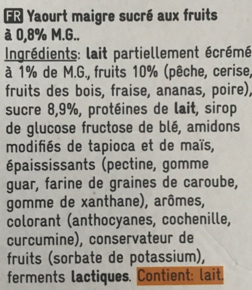 Low fat Fruit Yogurt - Ingrediënten - fr