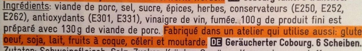 Cobourg fumé - Ingrediënten - fr