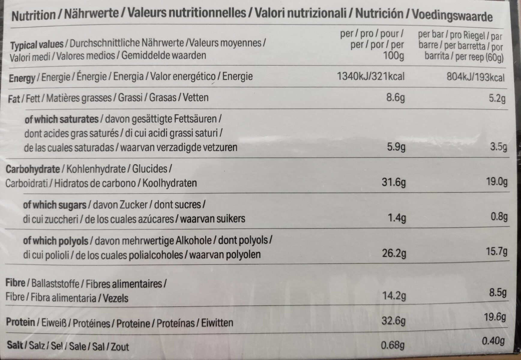 HIGH PROTEIN Chocolate Fudge Flavour Bars - Nutrition facts - fr