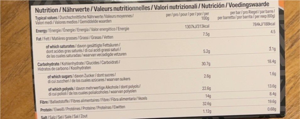 Amfit barrette - Valori nutrizionali