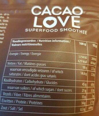 Cacao love - Tableau nutritionnel