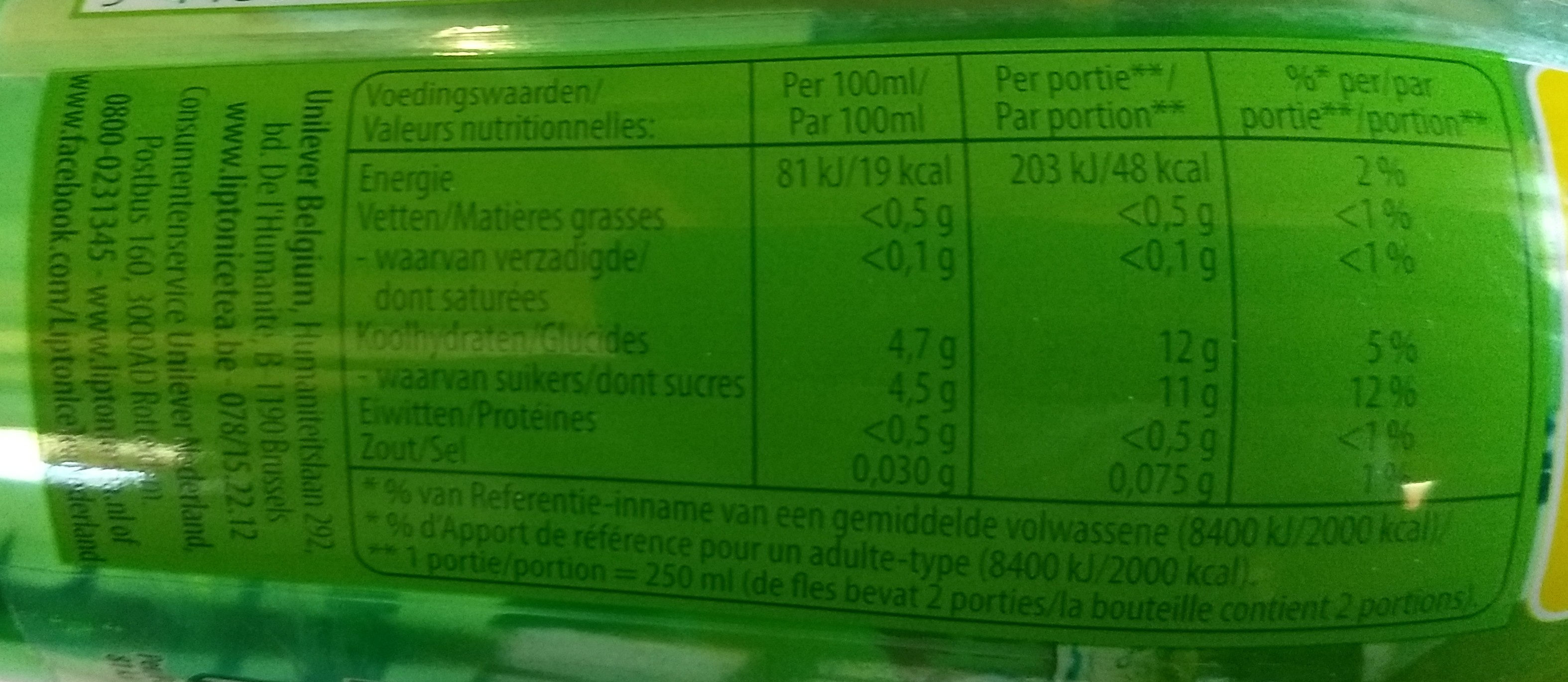 Lipton Green Ice Tea - Tableau nutritionnel