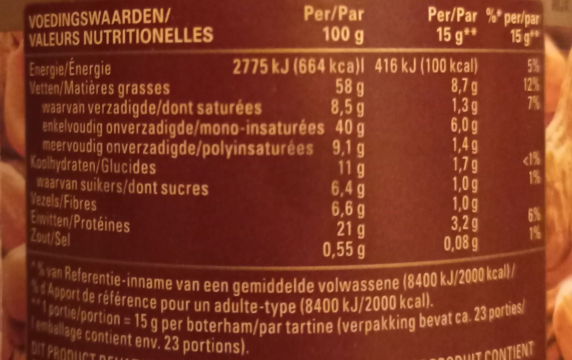 Pâte de cacahuète pindakaas - Tableau nutritionnel