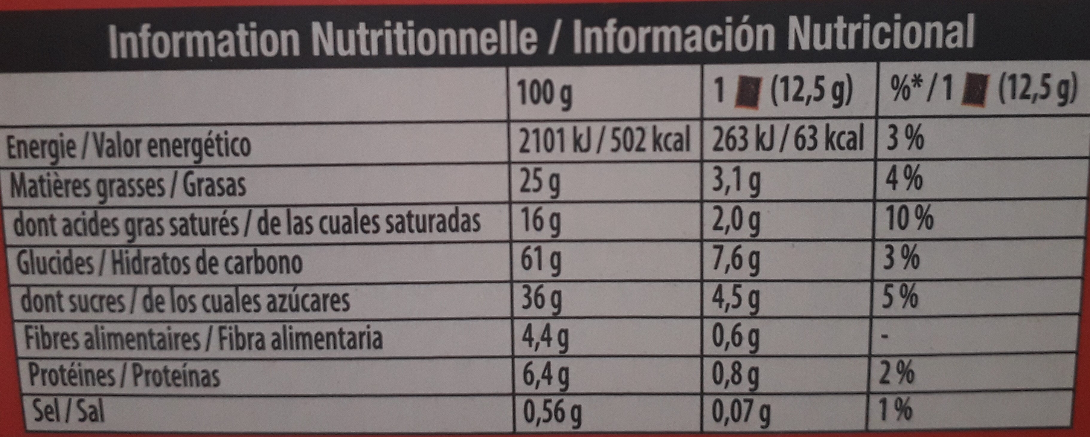 Petit écolier chocolat noir - Informació nutricional - fr
