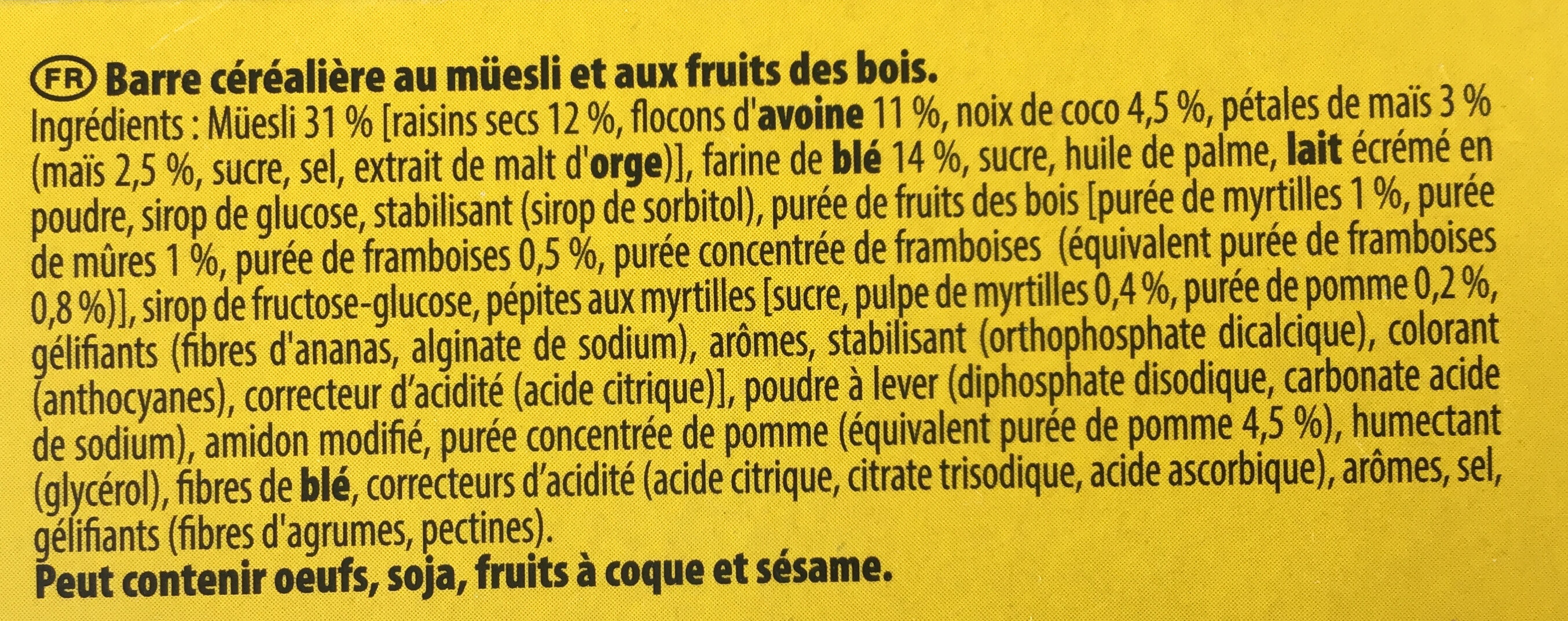 Grany moelleux, fruit des bois - Ingrediënten - fr