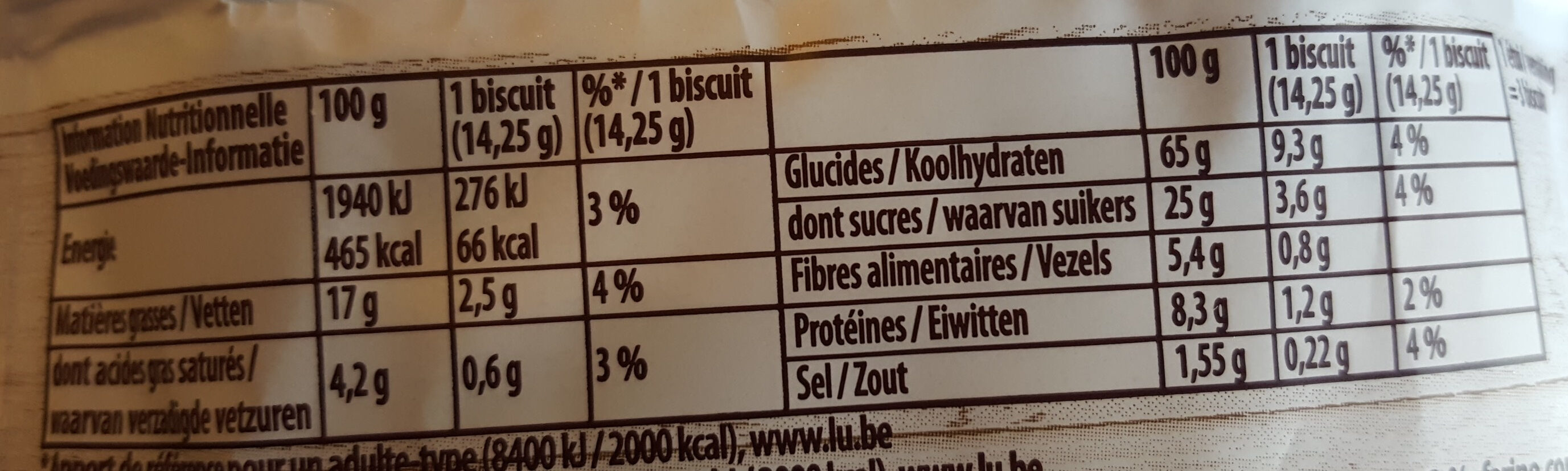 Grany - Biscuit céréales - Tableau nutritionnel