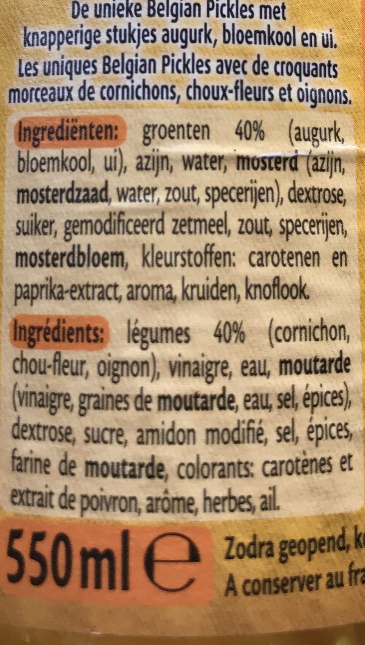 Belgian Pickles - Ingrediënten - fr