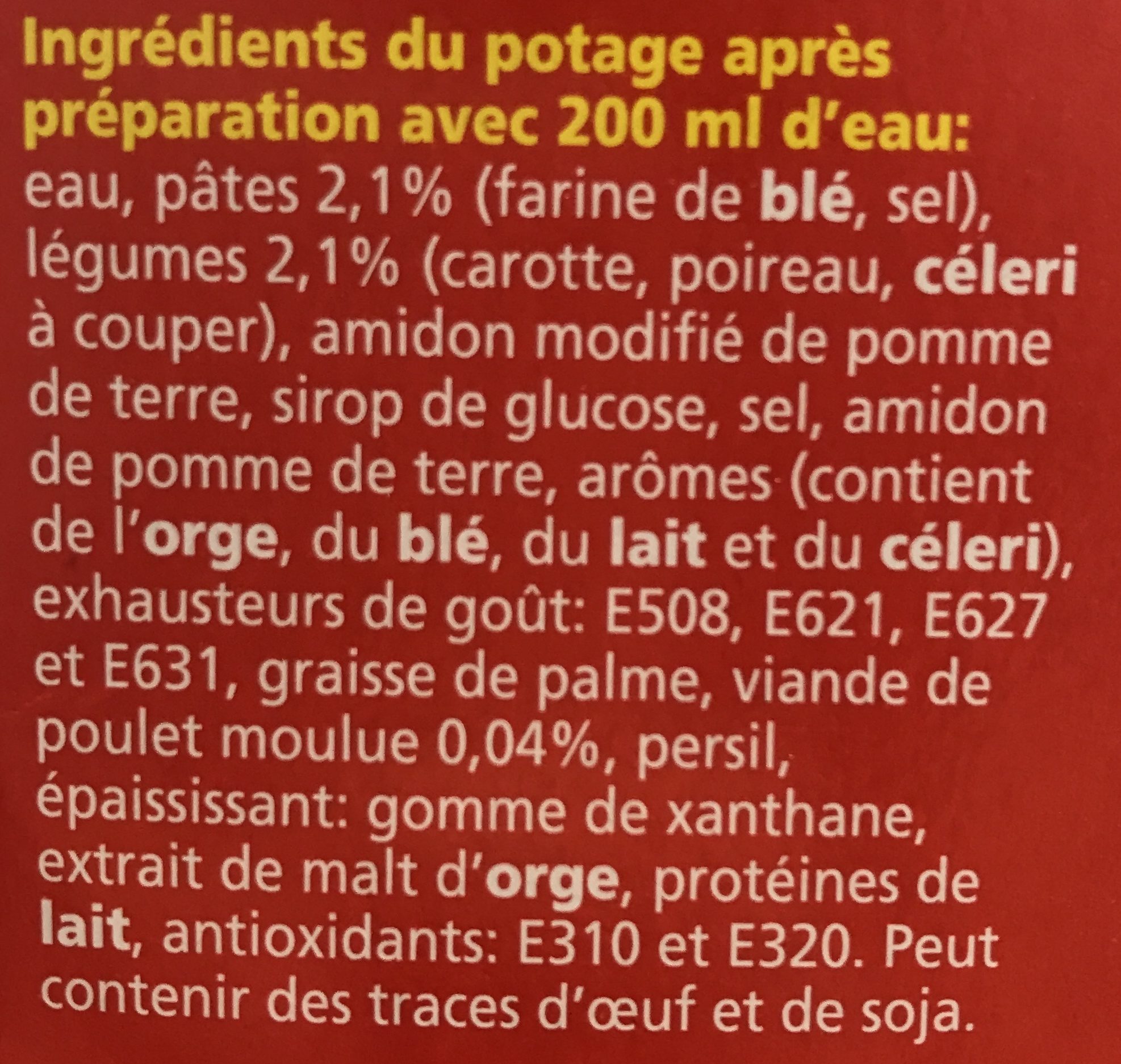 Soupe Royco Poulet Classique 25 Unités - Ingrediënten - fr